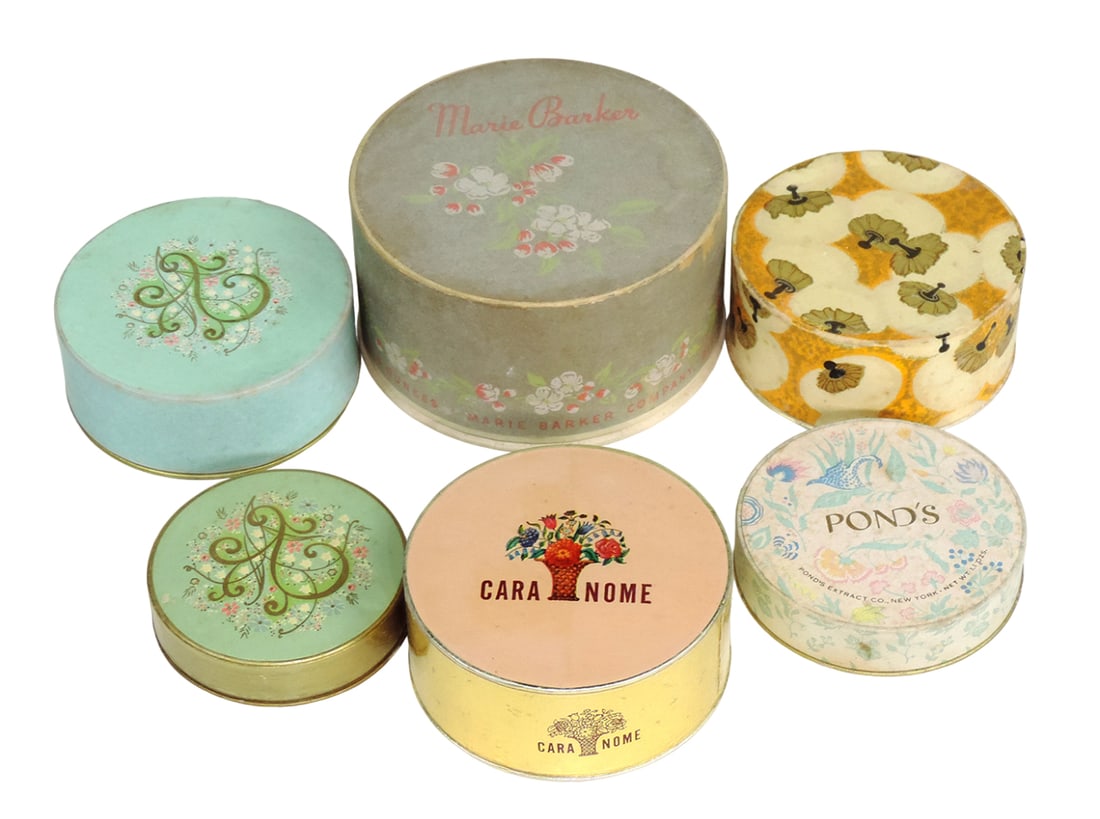 Vintage Face Powder (6), Avon (2), Cara Nome, Pond's, Coty Air Spun & Marie: Vintage Face Powder (6), Avon (2), Cara Nome, Pond's, Coty Air Spun & Marie Barker, some contain powder, Good to VG cond, up to 4.25"Dia.