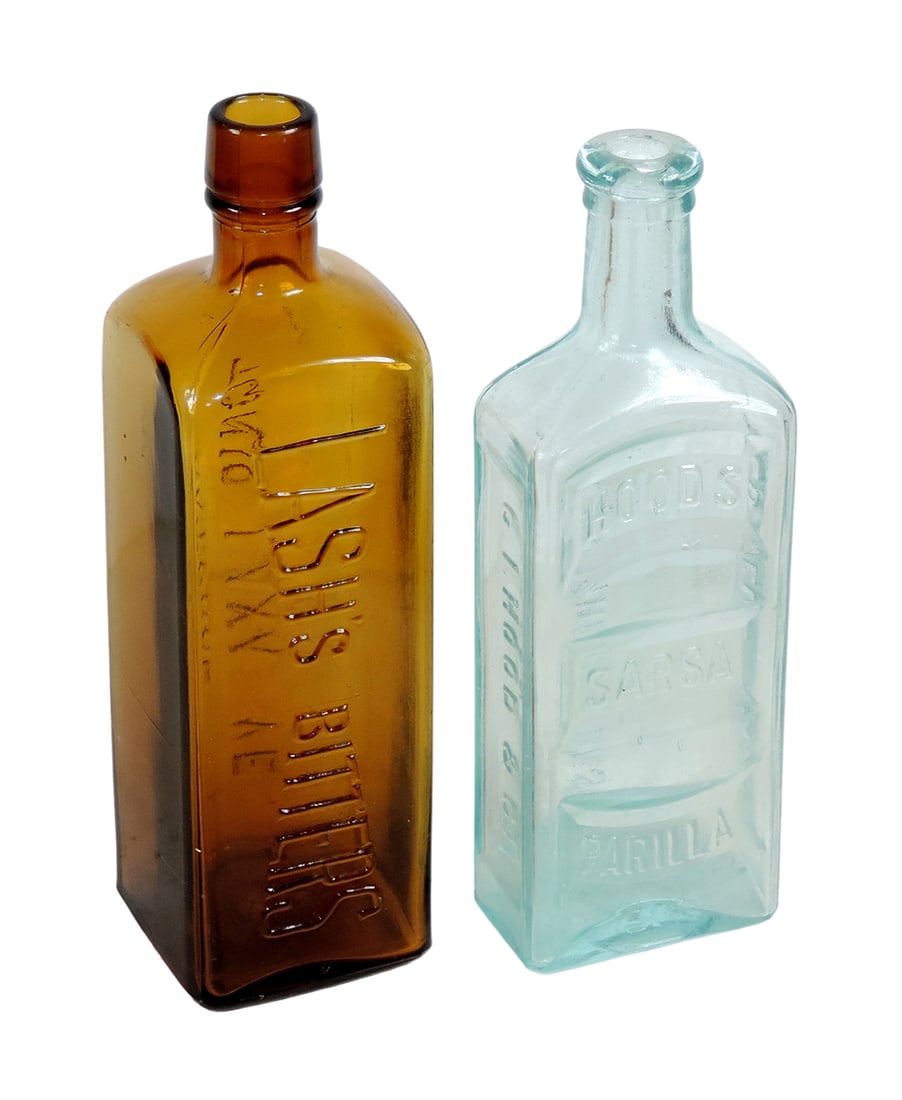 Drug Store Bottles (2), Lash's Bitters & Hood's Sarsaparilla, both embossed (1 of 3)