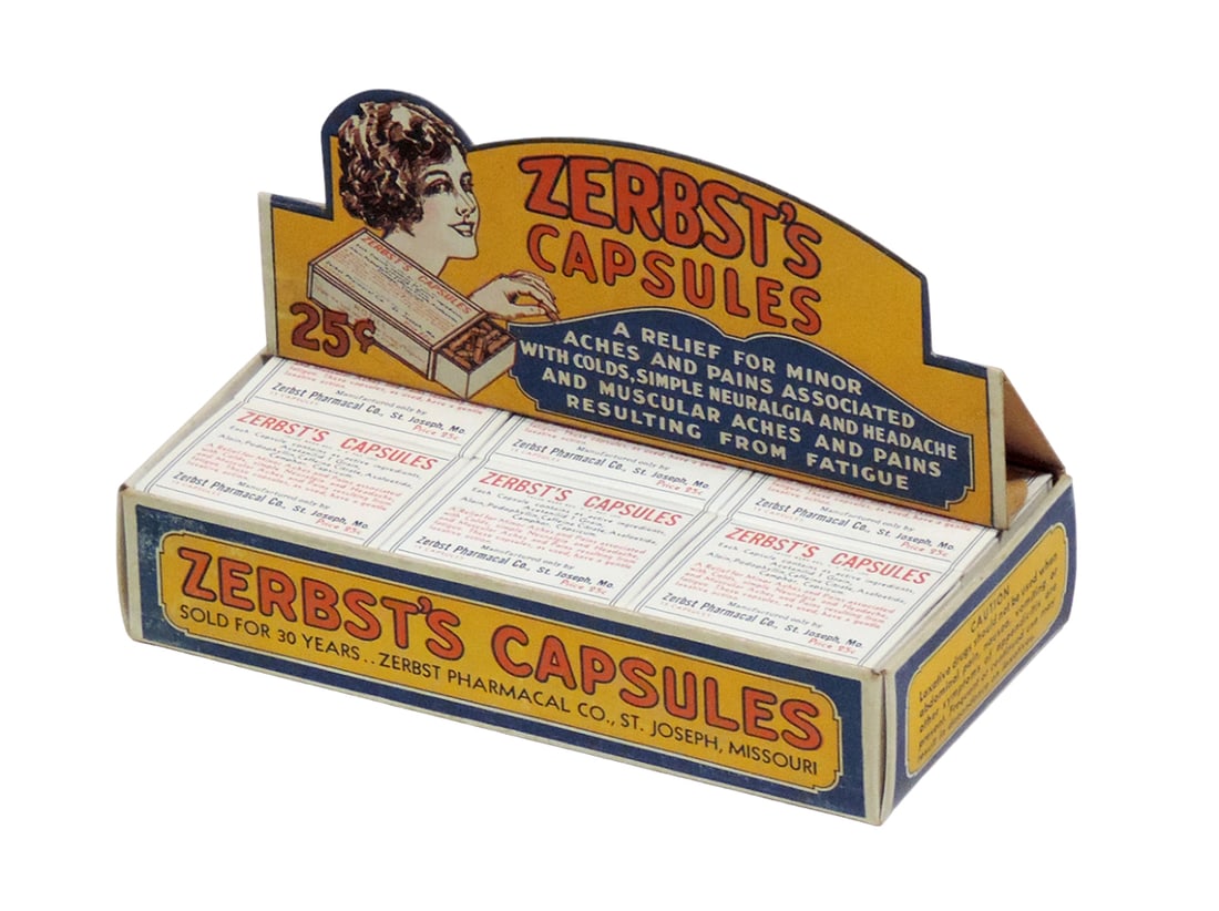 Drug Store Medicine, Zerbst's Capsules Display Box full of orig product, fr (1 of 1)
