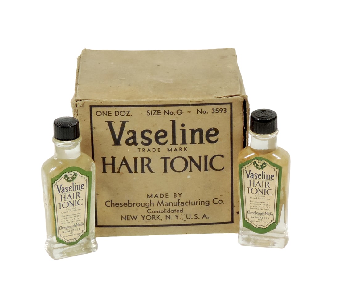 Drug Store Vaseline Hair Tonic Master Box w/12 glass bottles w/paper labels (1 of 2)