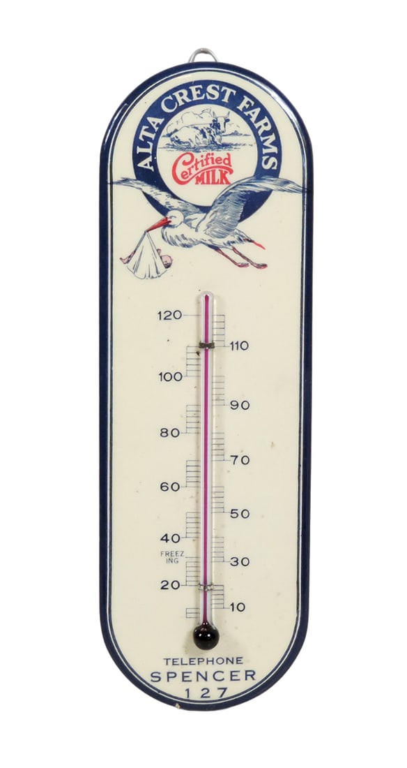 Advertising Dairy Thermometer, Alta Crest Farms Certified Milk, Telephone S (1 of 1)