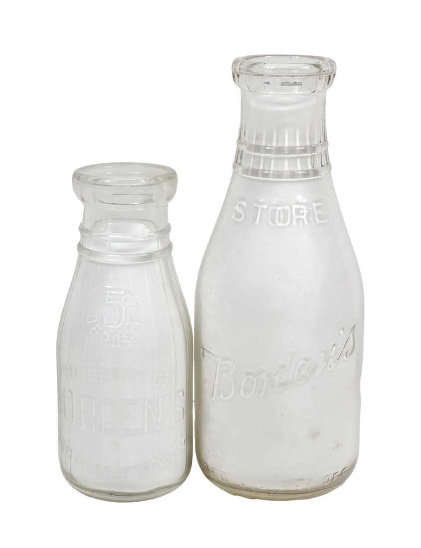 Advertising Milk Bottles (2), Borden's Store Bottle qt. & 5 Cent Deposit pt (1 of 3)