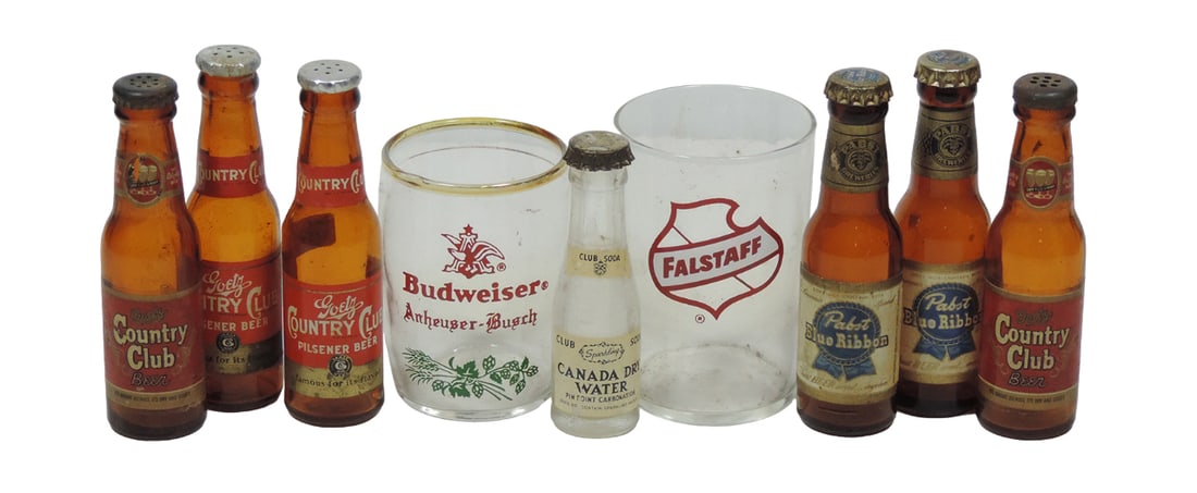 Breweriana Miniature Bottles & Glasses (9), Falstaff & Budweiser glasses w/ (1 of 1)
