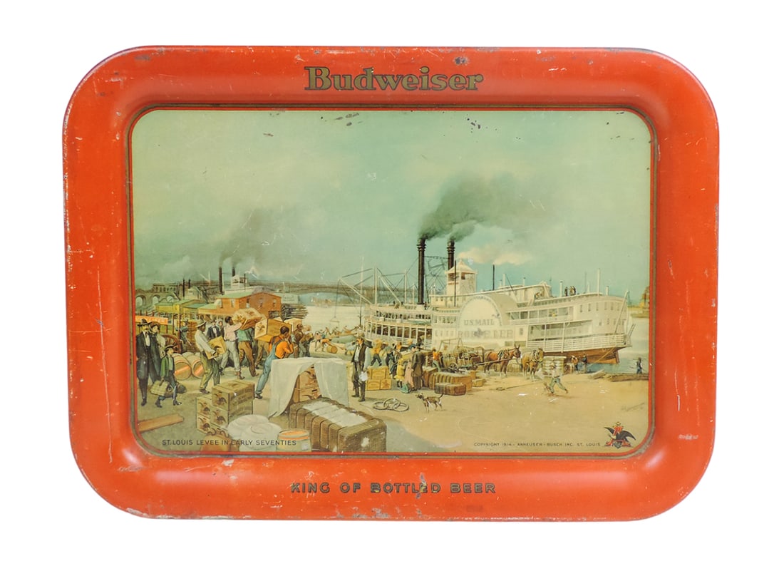 Budweiser King of Bottled Beer serving tray, St. Louis Levee in Early Seven (1 of 1)