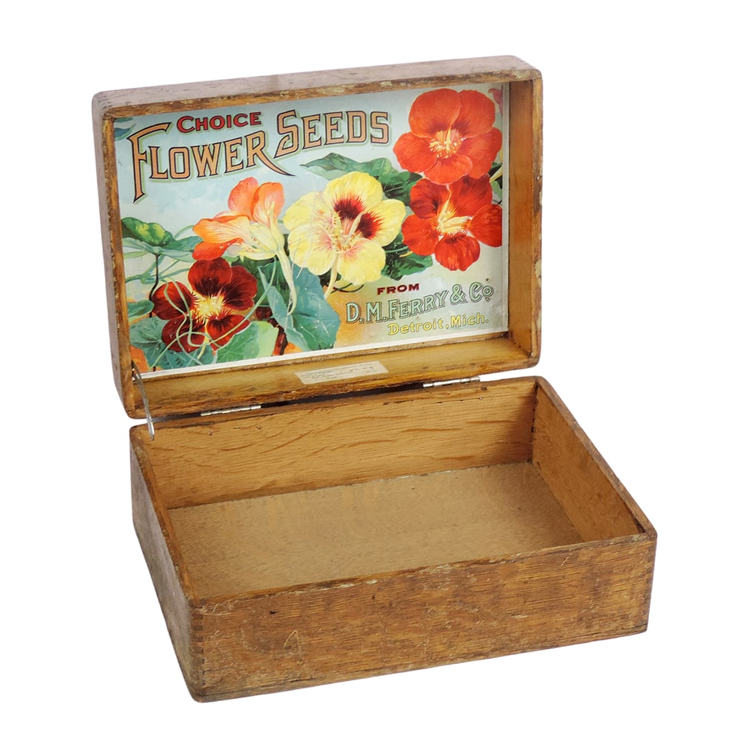 Seed box, Choice Flower Seeds from D.M. Ferry & Co., Detroit, MI, wood w/do (1 of 1)