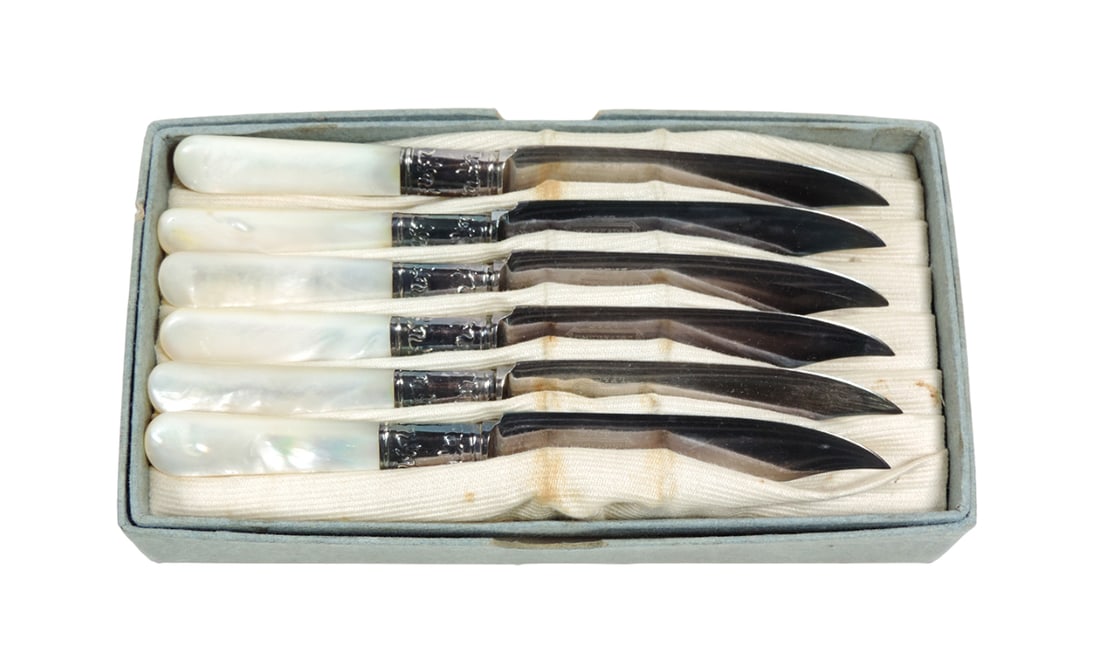 Victorian Fruit Knives, Set of Six, Sterling Silver & Mother-of-Pearl, mark (1 of 2)