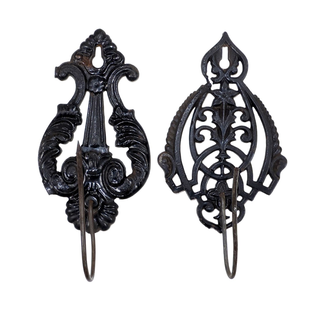 Cast Iron Victorian bill hooks (2), wall mounts in different styles, c.1915 (1 of 1)