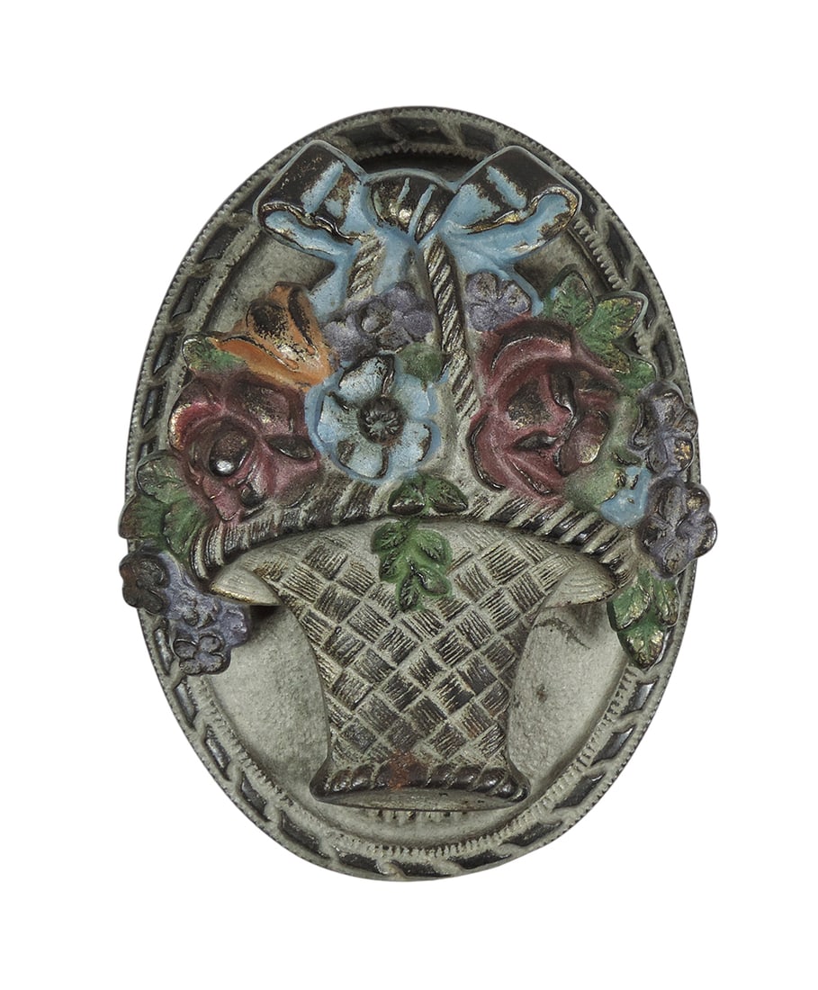 Cast Iron Door Knocker, Hubley Flower Basket, c.1920's, Exc cond w/orig pai (1 of 1)