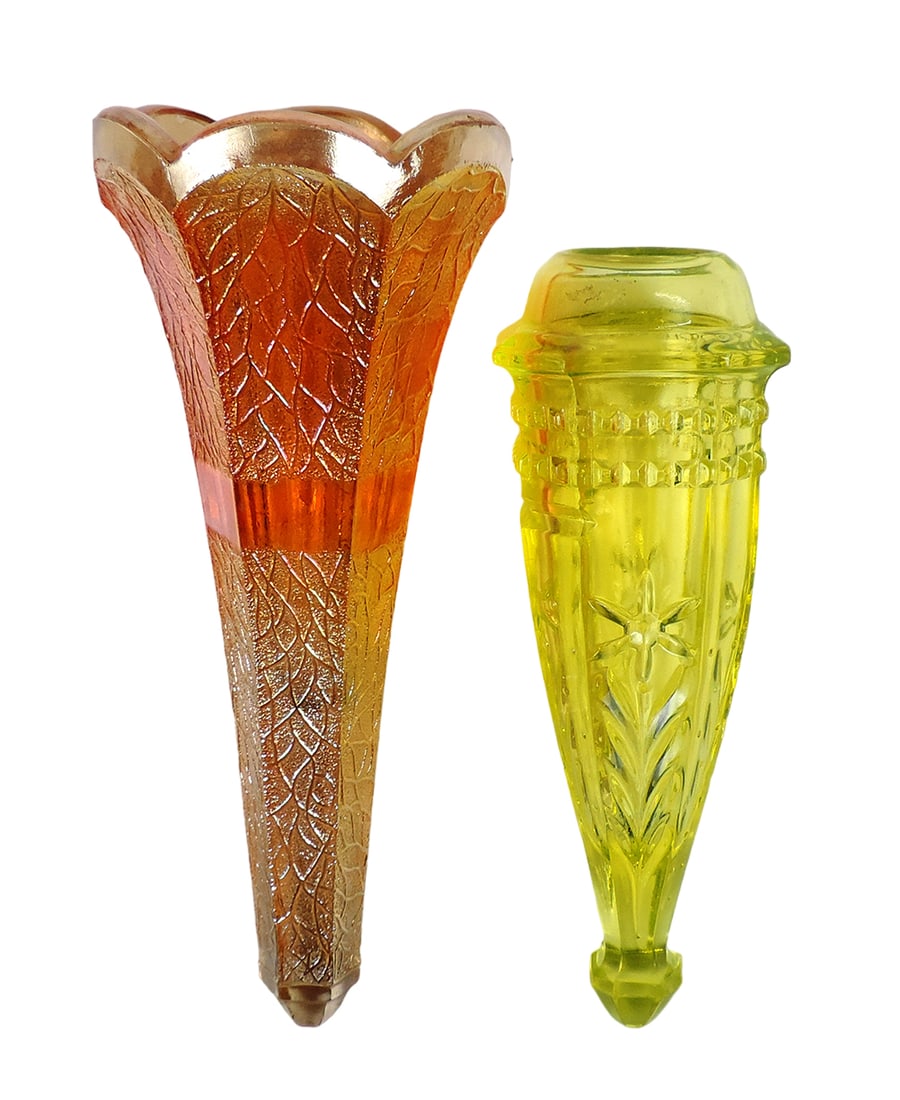 Automotive bud vases (2), Carnival glass light crackle orange bud vase & Va (1 of 2)