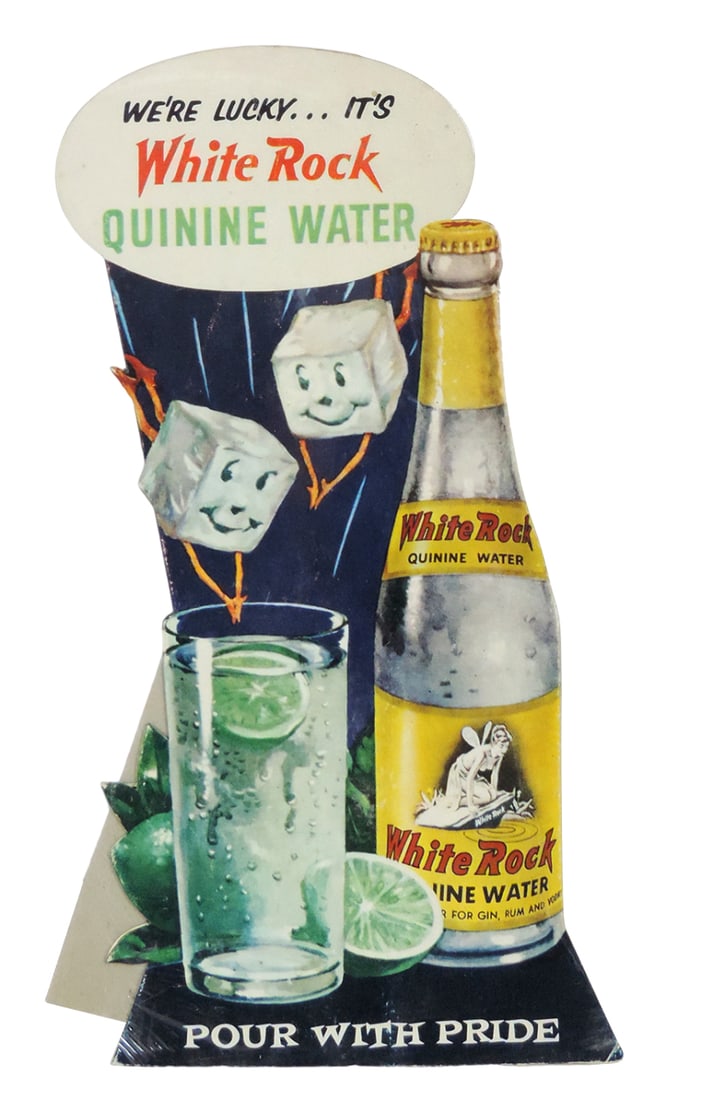 Advertising Sign, White Rock Quinine Water diecut cdbd easelback, shrink-wr (1 of 1)