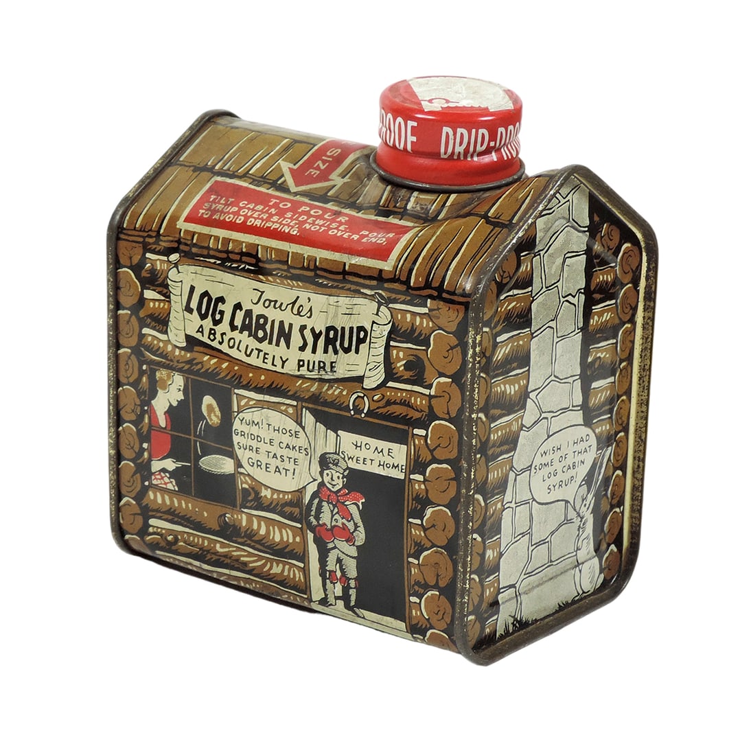 Advertising Tin, Towle's Log Cabin Syrup, colorful litho on tin w/screw-on (1 of 3)