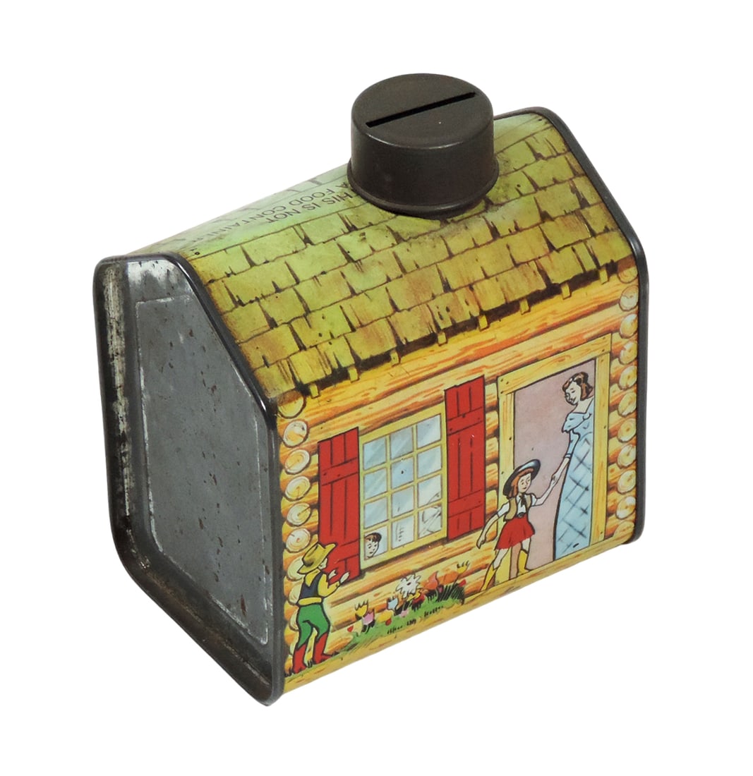 Advertising Tin, Towle's Log Cabin Syrup, colorful litho on tin w/slot in c (1 of 3)