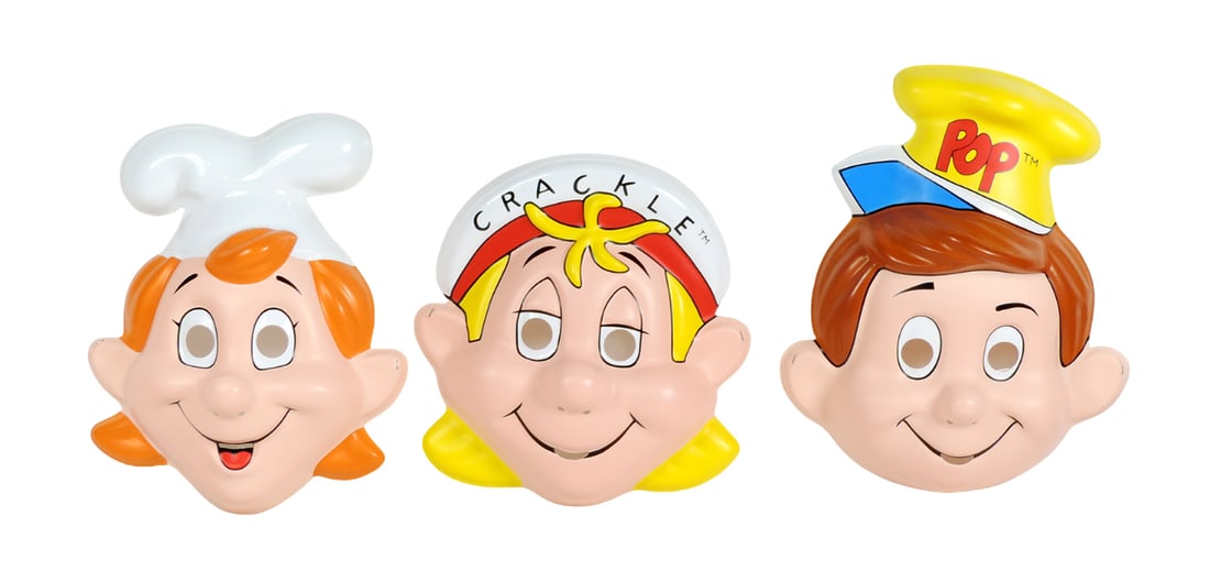 Halloween Face Masks (3), Kellogg Co. Snap, Crackle & Pop, aciform plastic, (1 of 1)