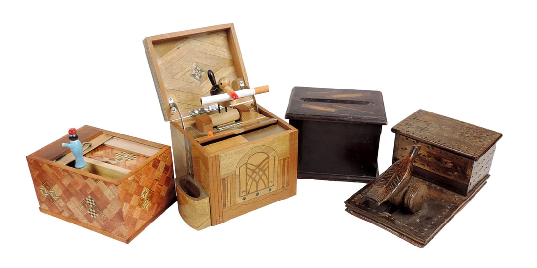 Cigarette boxes (4), A GW Product made in Japan c.1950s, mechanical box w/p (1 of 4)