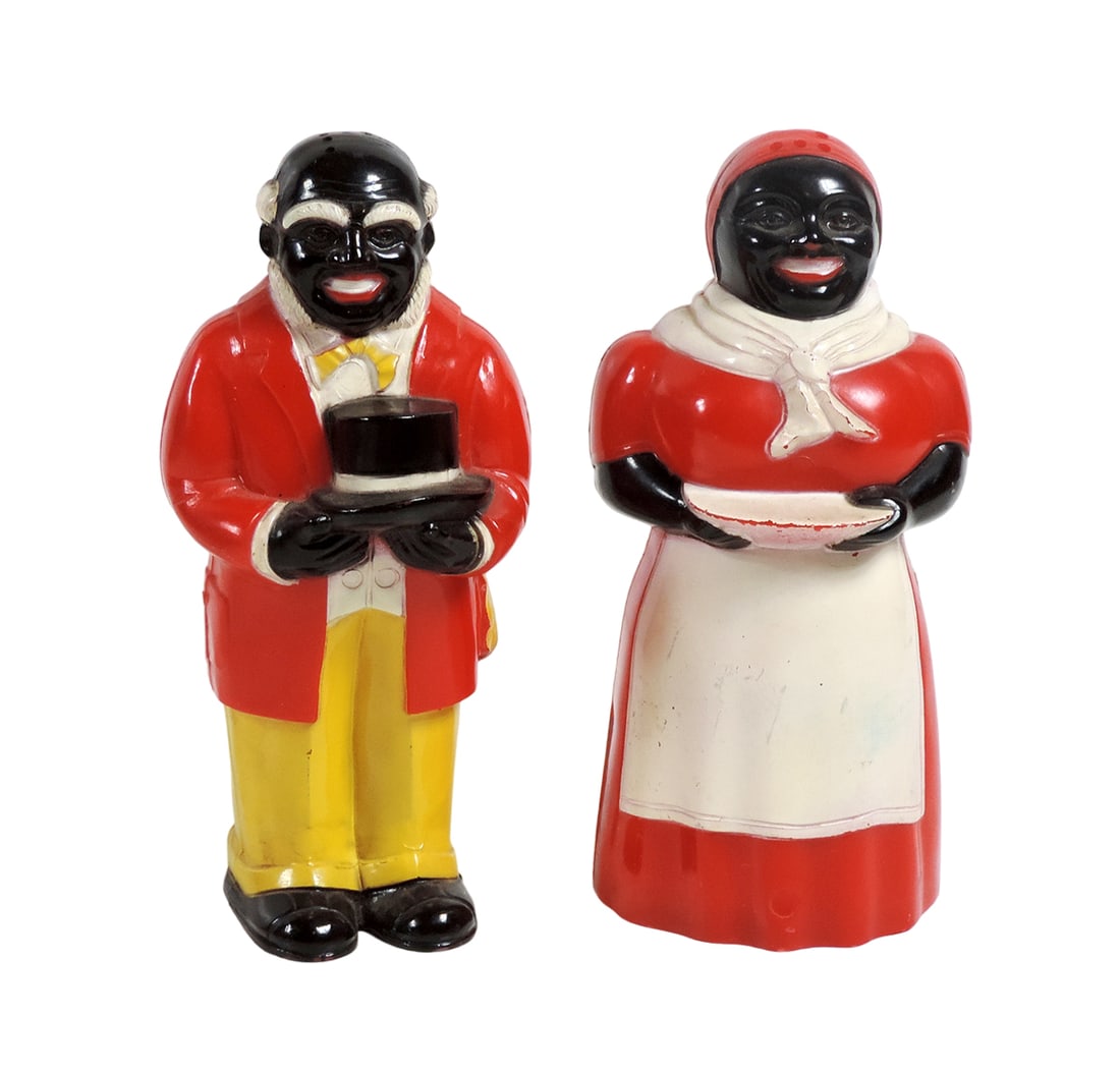 Black Americana Aunt Jemima/Uncle Mose S&P Shakers, F&F Dayton, O., plastic (1 of 2)