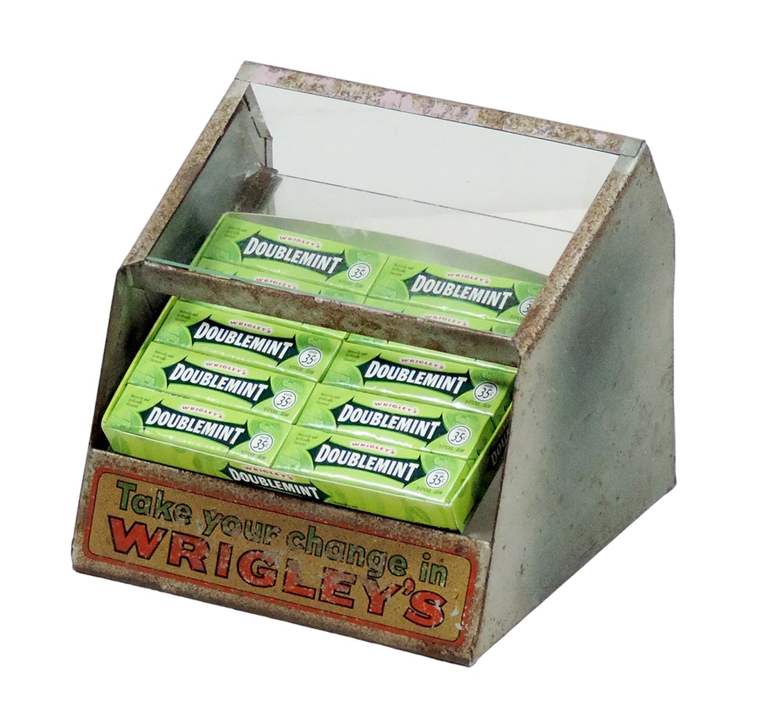 Chewing Gum Display, Wrigley's slanted metal & glass case w/"Take your chan (1 of 1)