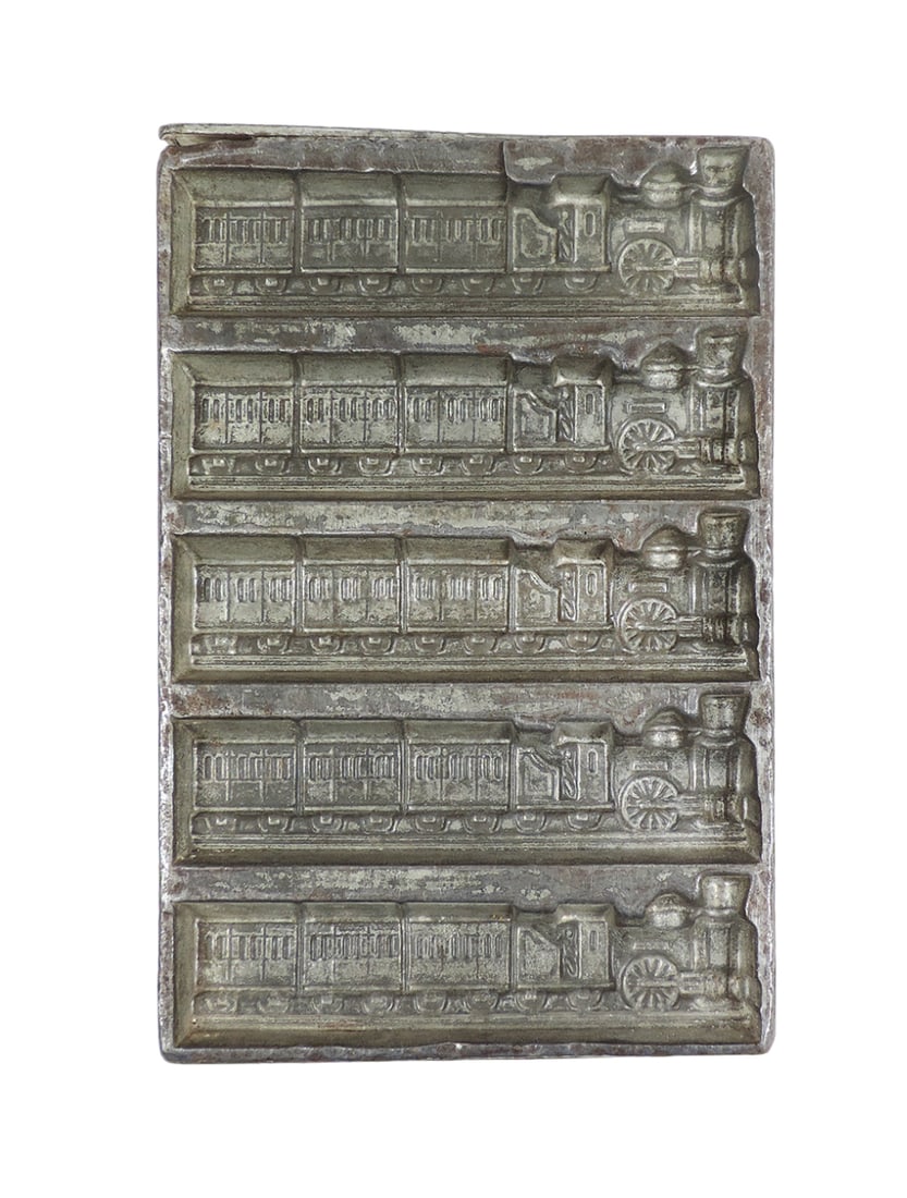 Chocolate Candy Mold, early steam trains w/engine & cars, pewter w/great de (1 of 1)