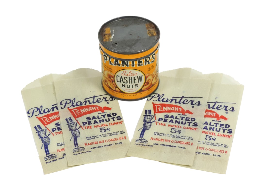 Planters Peanut Tin & Bags (4), Planters Cashew Nuts tin w/orig lid & (3) c (1 of 1)