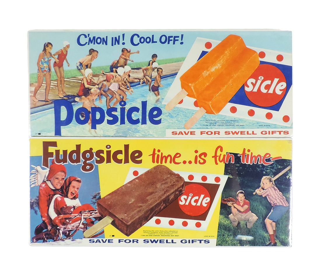 Popsicle & Fudgsicle Signs (2), litho on paper w/very colorful fun graphics (1 of 1)