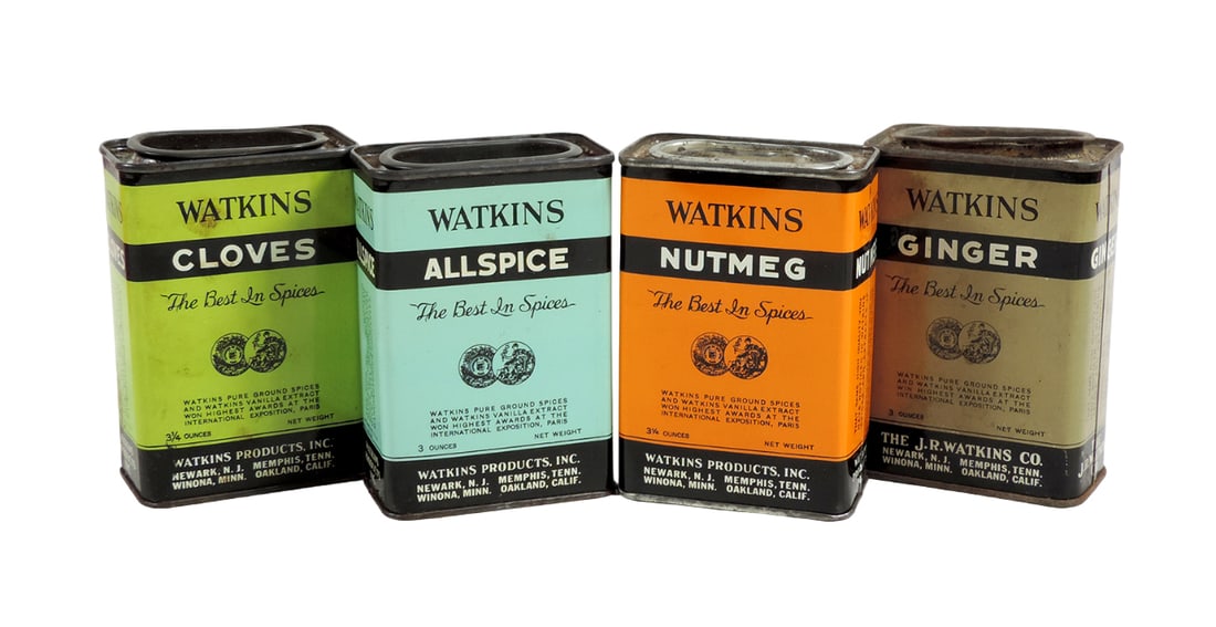 Vintage Spice Tins (4), Watkins Cloves, Nutmeg, Allspice & Ginger, litho on (1 of 2)
