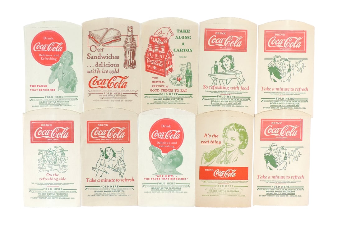 Coca-Cola No-Drip Bottle Protectors (10), c.1920's & 1930's, 9 different co (1 of 1)