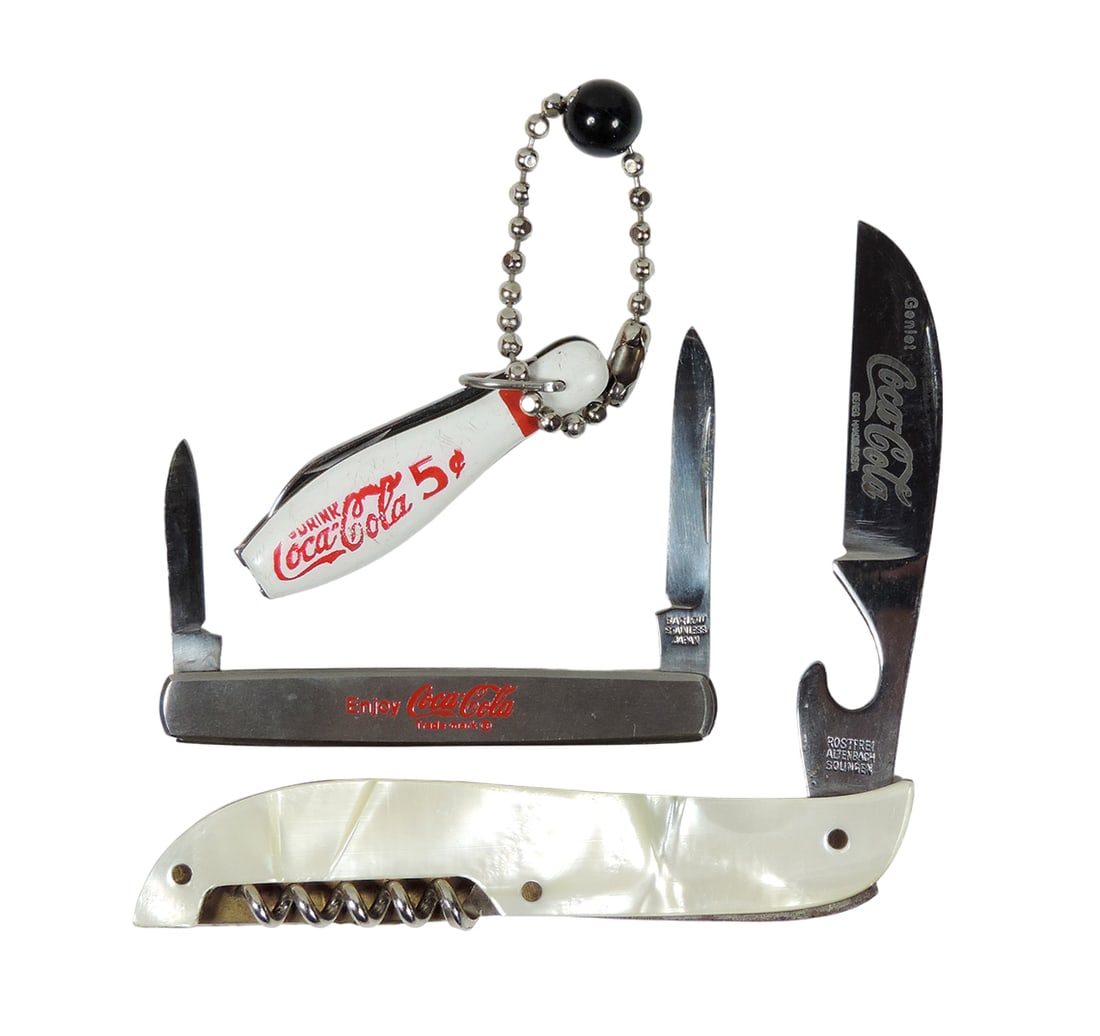 Coca-Cola Pocket Knives (3), Drink Coca-Cola 5 Cents Bowling Pin single bla (1 of 1)