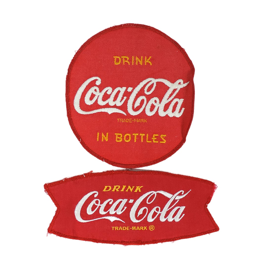 Coca-Cola Uniform Patches (2), Drink Coca-Cola, c.1950's, both fabric, Exc: Coca-Cola Uniform Patches (2), Drink Coca-Cola, c.1950's, both fabric, Exc & VG cond, 7"Dia & 9"L.