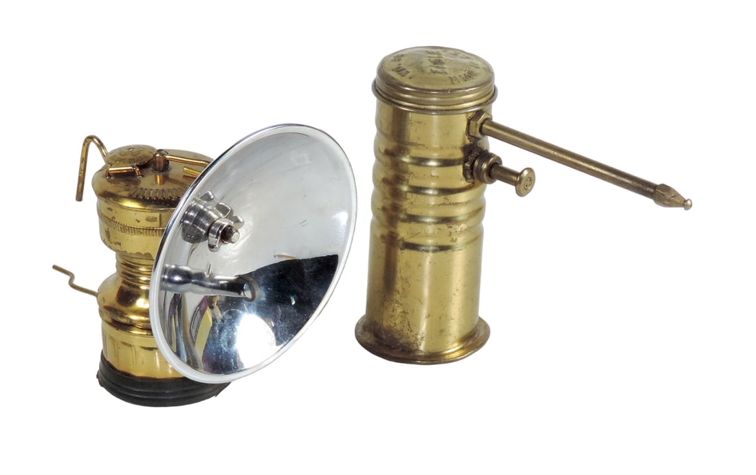 Miner's Lamp, Butterfly Trademark, brass oil lamp w/attachments, Exc New-Ol (1 of 1)