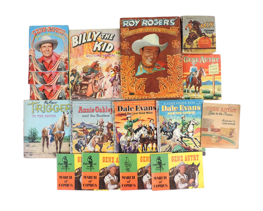 Cowboy Books (16), Gene Autry, Roy Rogers, Little Golden books & others, mo: Cowboy Books (16), Gene Autry, Roy Rogers, Little Golden books & others, most VG+ cond, 12"L.
