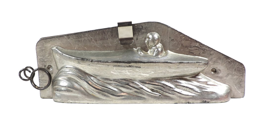 Speed Boat Chocolate Mold, LaTang-Paris, Mold #4653, Rare pre-WW2 2 pc meta (1 of 4)