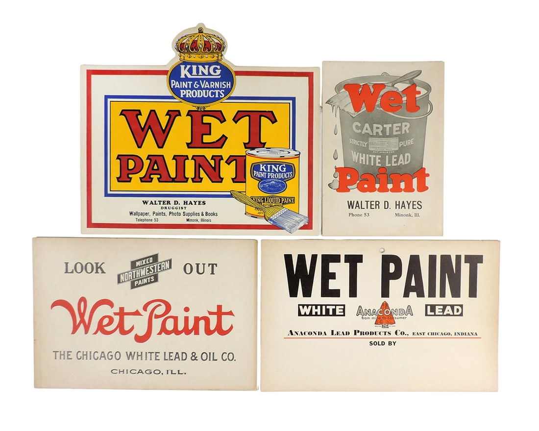 Paint Signs (4), Carter White Lead Wet Paint-Walter D. Hayes, Minock, Ill., (1 of 1)