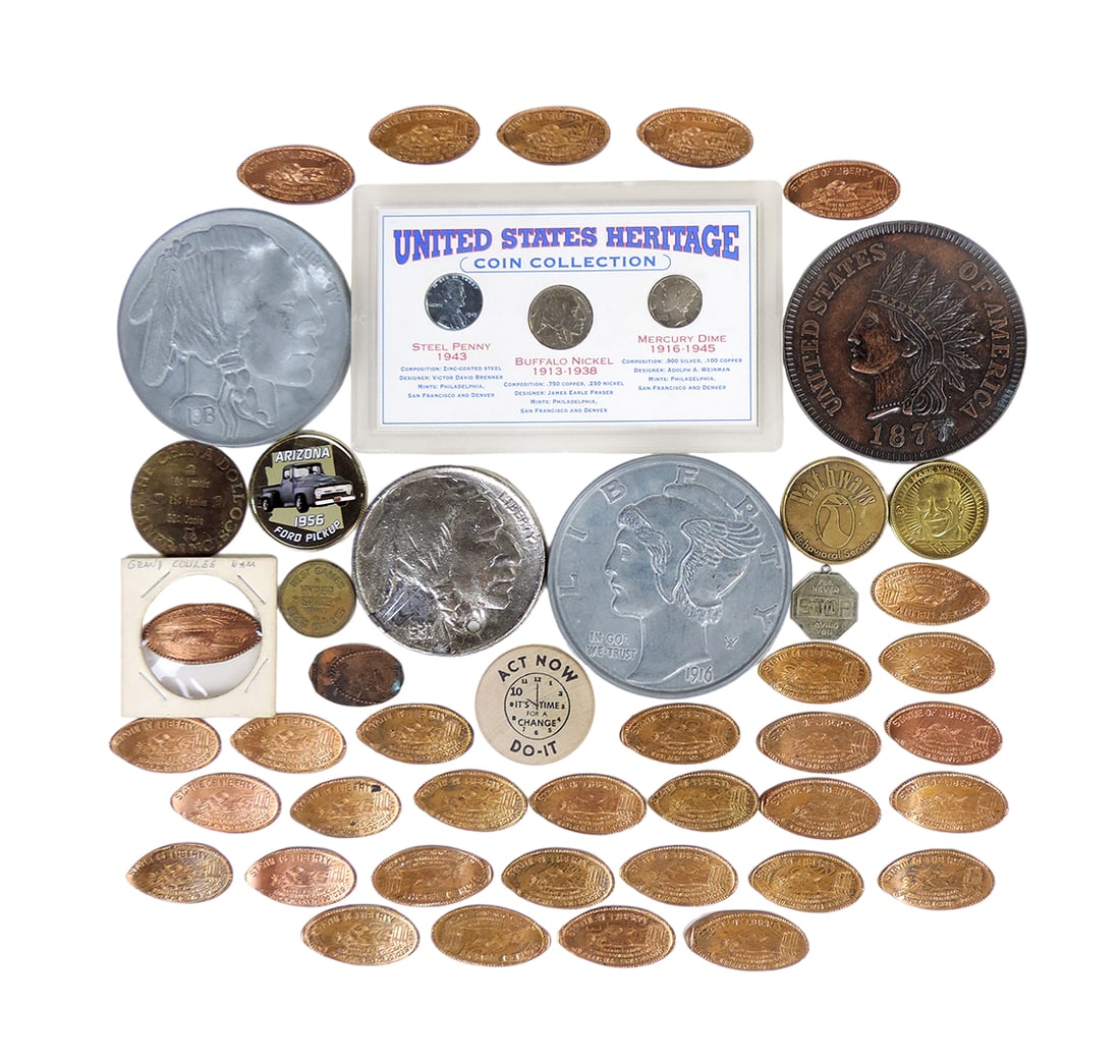 Novelty/Souvenir Coins, oversized 1877 Indian head penny, 1916 mercury dime (1 of 3)