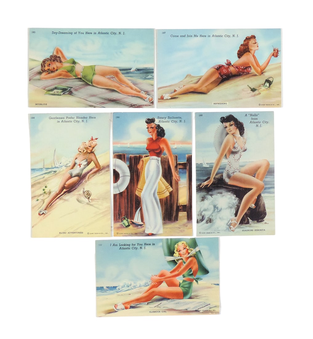 Postcards (6), Bathing Beauties, Curt Teich & Co., Inc., all girls asking t (1 of 1)