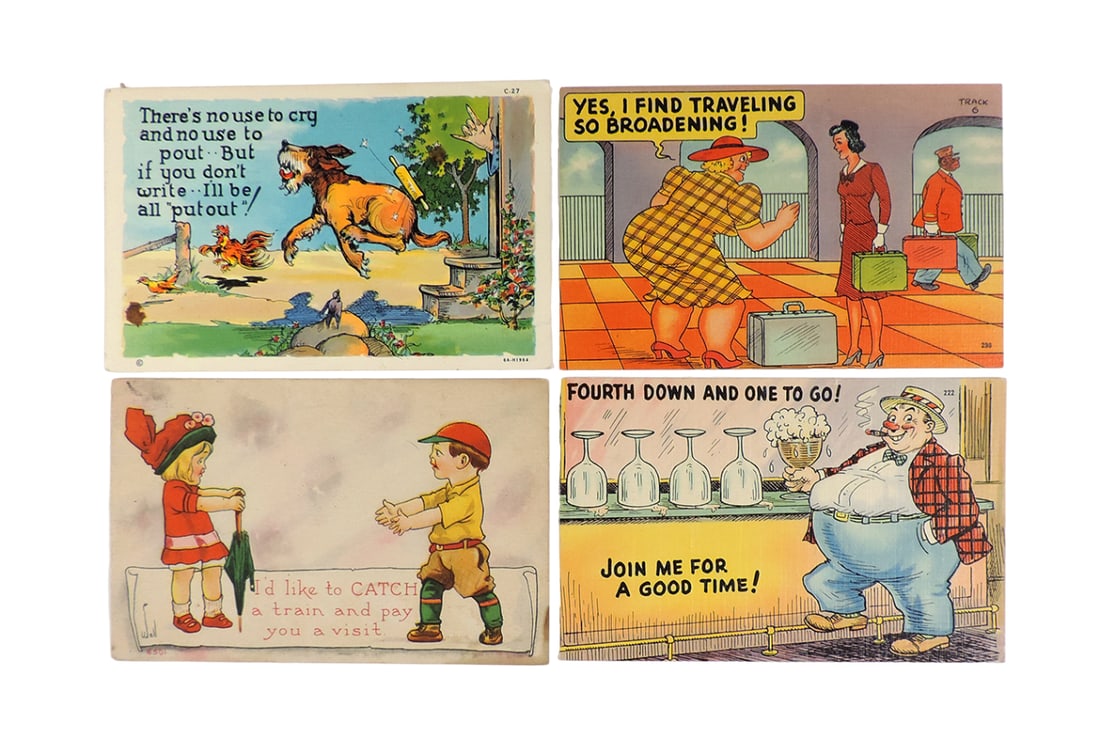 Comical Postcards (19), c.1909 to c.1940s, incl Genuine Curteich-Chicago C. (1 of 5)