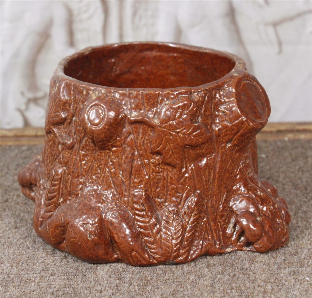 A What Cheer Pottery Humidor Base, absent cover, stamped markings, VG cond noting a tight hairline,: A What Cheer Pottery Humidor Base, absent cover, stamped markings, VG cond noting a tight hairline, 4.25"T.