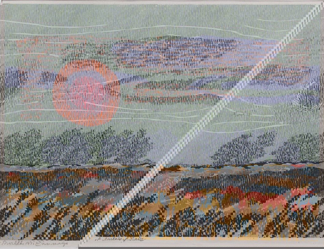 MCM Art: Orville M. Running (Am. 1910-2012) Serigraph "A curtain of rain" framed and matted 27"H x (1 of 4)