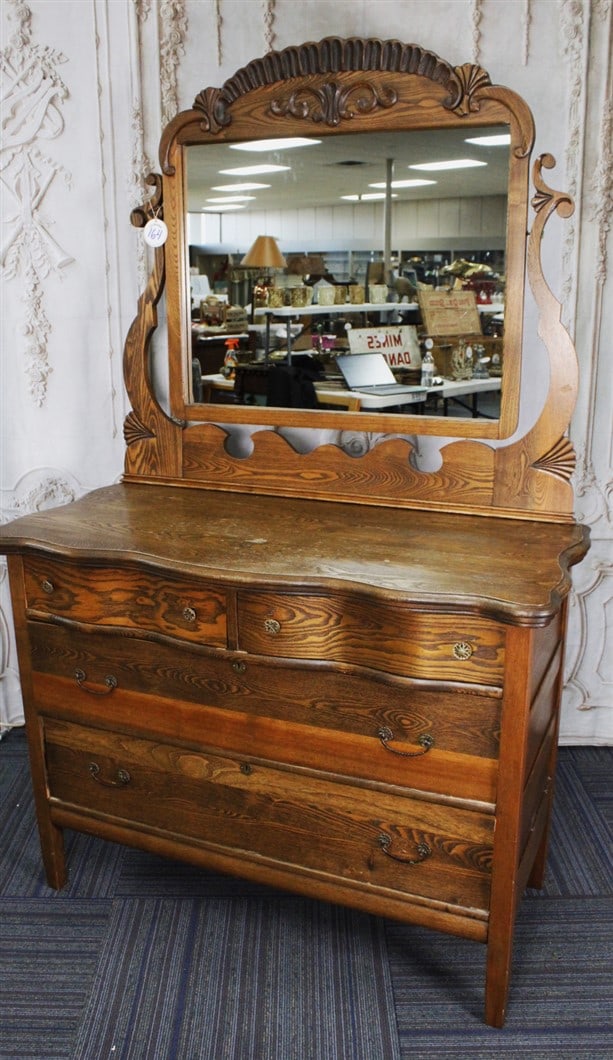 A Victorian Oak Dresser w/serpentine front, VG+ cond. 72"H x 46"W. (1 of 1)