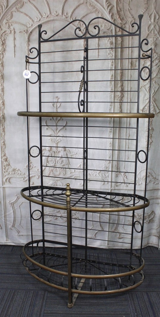 A Vintage Wrought Iron & Brass Bakers Rack, VG cond. 81"H. (1 of 1)