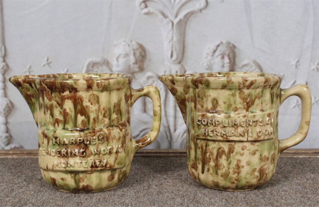 Pr Spatter decorated advertising stoneware jugs for "Marples Rendering Works, Monteray" & (1 of 1)