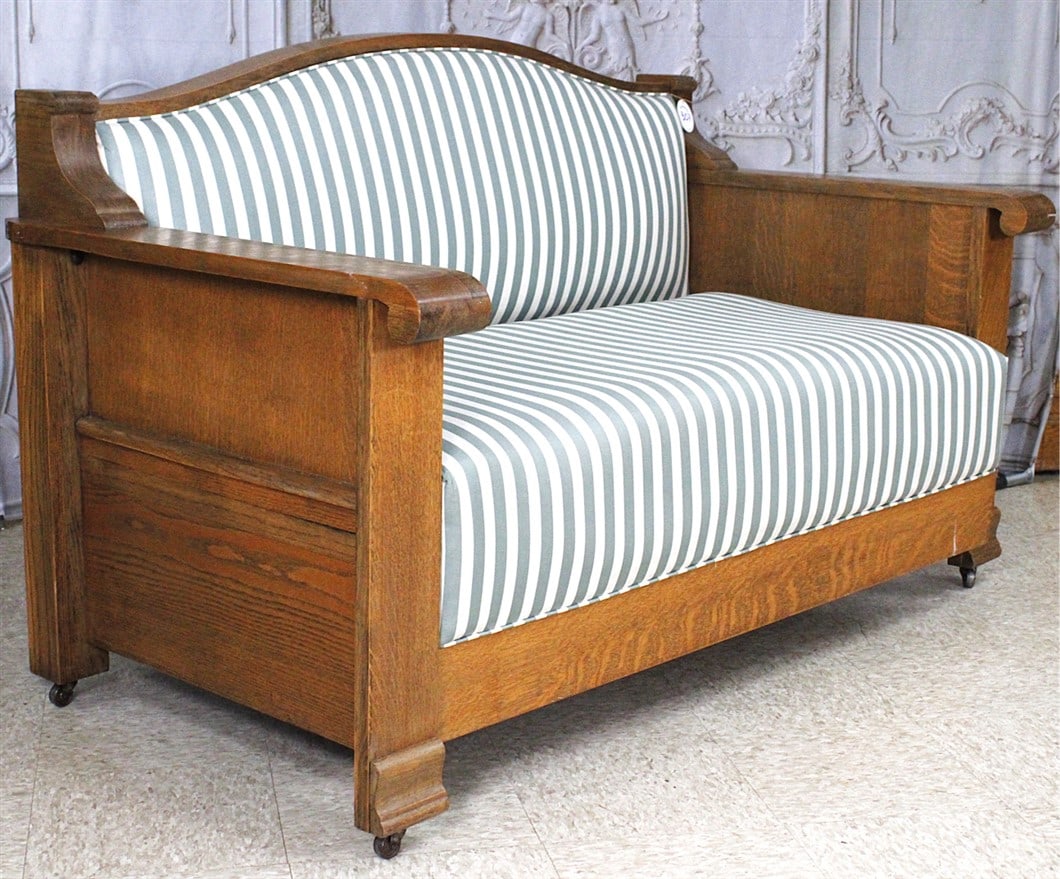 A Mission Style Oak convertible sofa/day bed, VG cond w/later uph. (1 of 1)