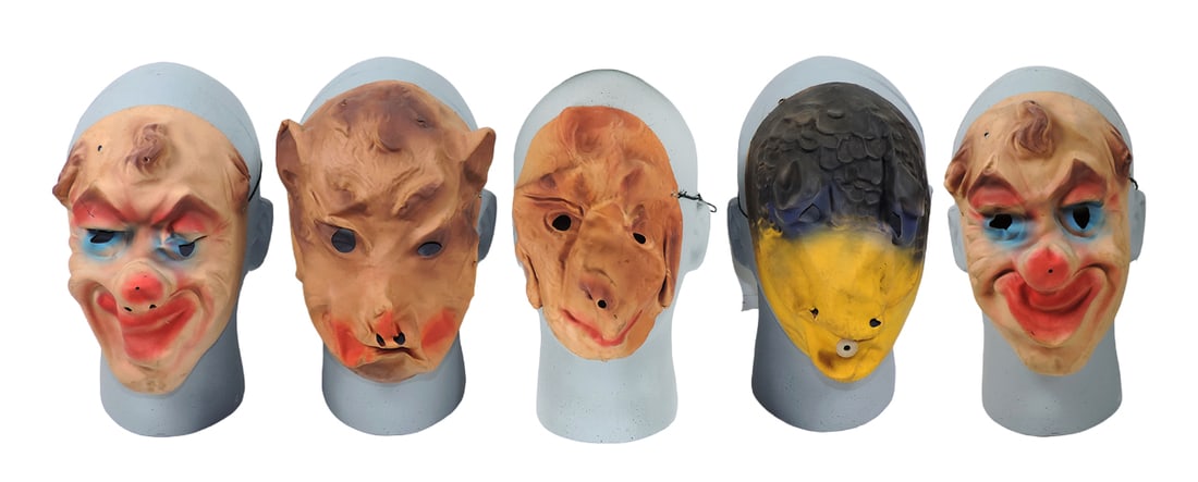 Halloween Masks (5), zombies & scary creatures, rubber, c.1960's, one w/wor (1 of 1)