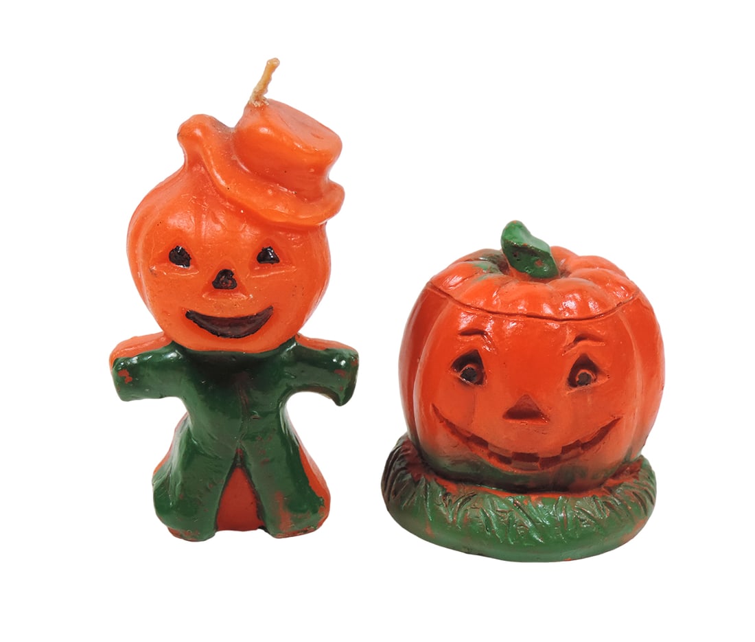 Halloween Decorations (2), Jack-O-Lantern by Miller,chalkware w/orig paint, (1 of 2)