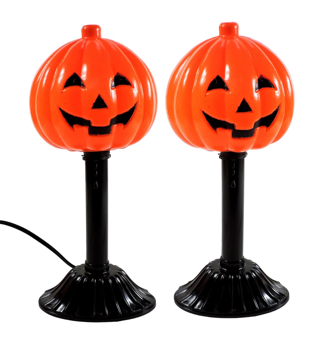 Halloween Blow Molds (2), electric Jack-O-Lantern Candlesticks, c.1960s, bu (1 of 1)