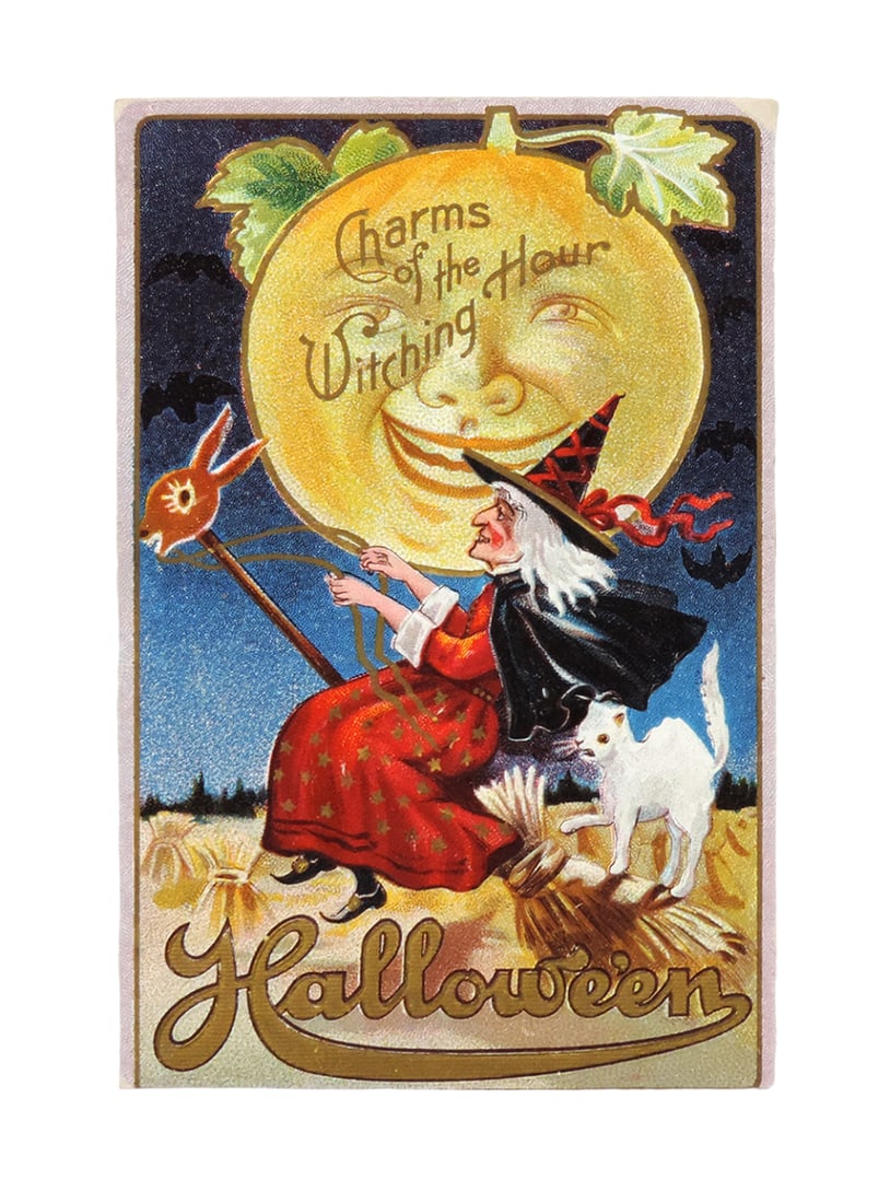 Halloween Postcard, Jackson, Charms of the Witching Hour, Witch with white (1 of 2)