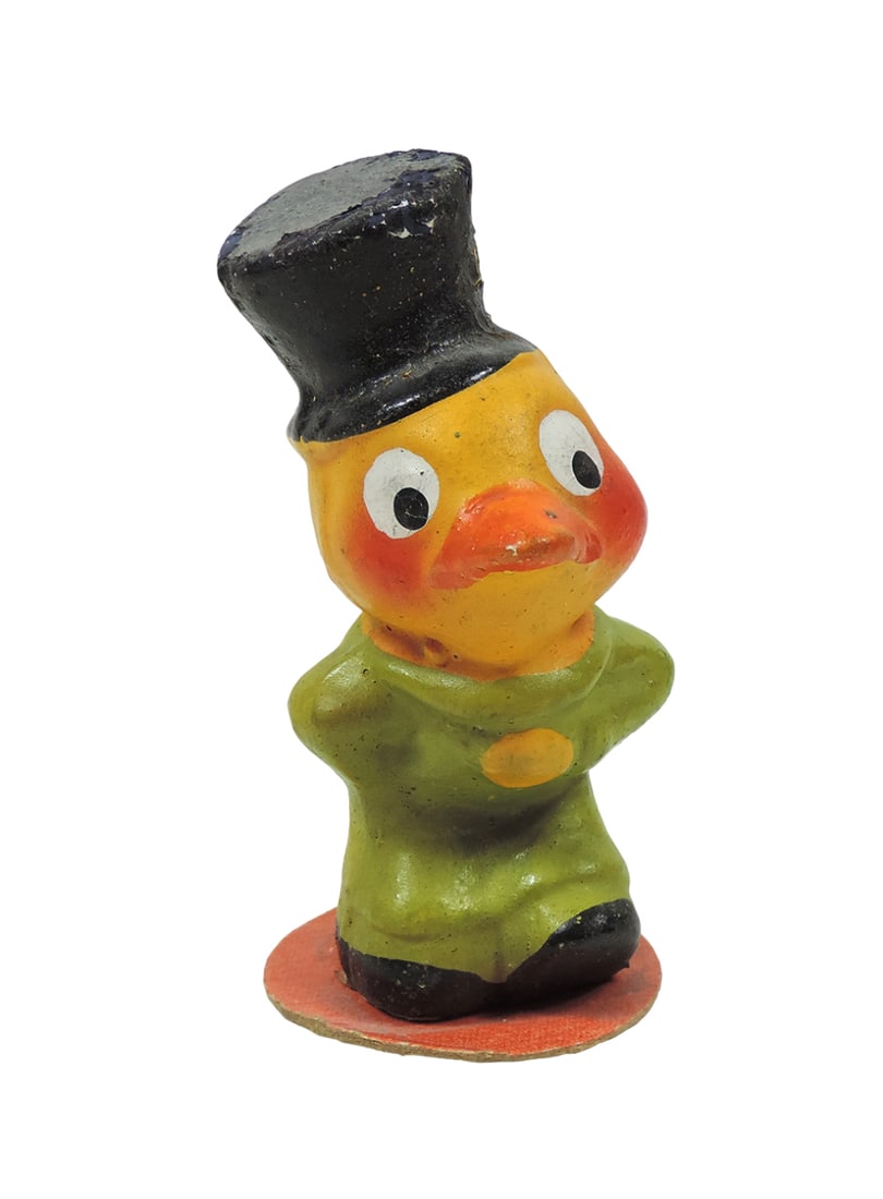 Halloween Figure, Duck w/top hat, composition on cdbd base, German-made, c. (1 of 2)