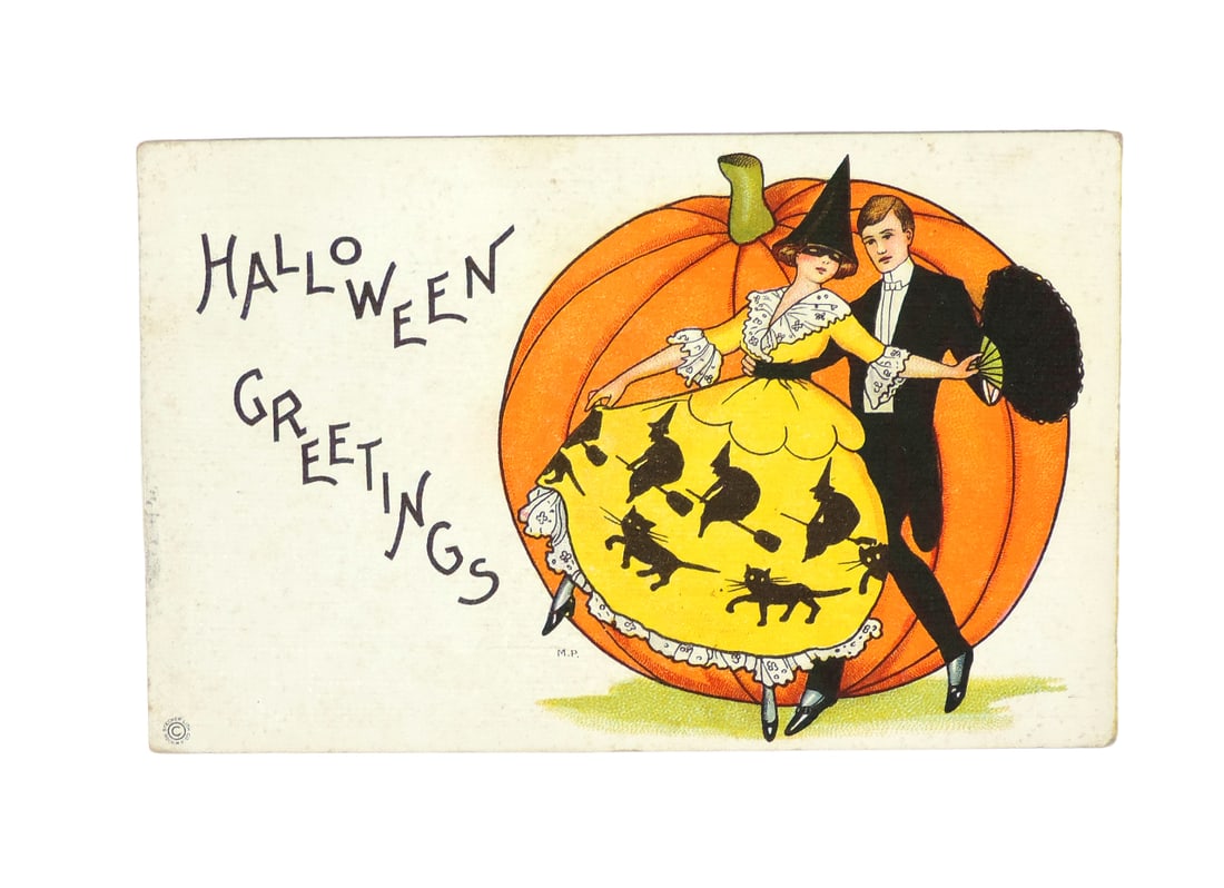 Halloween Postcard, Stecher, "Halloween Greetings", posted 1922 w/Rare Geo. (1 of 2)