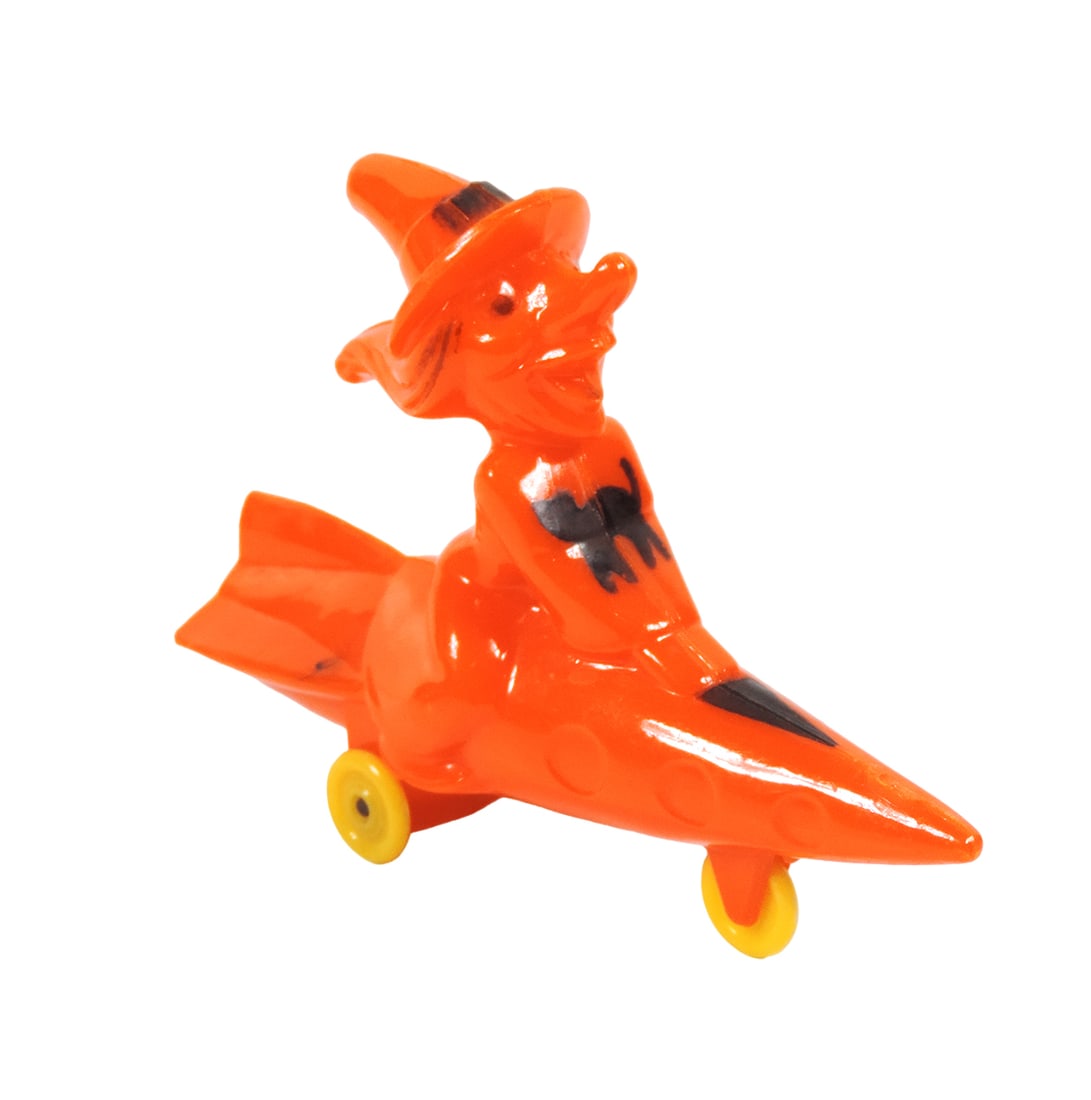 Halloween Toy, Rare, Witch Flying Rocketship w/working yellow wheels, Rosbr (1 of 4)