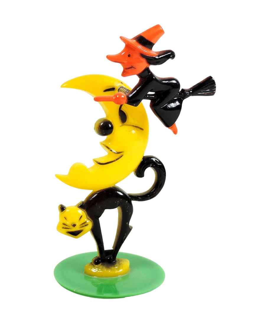 Halloween Trembler Action Toy,  Rare, Witch Riding Broom on Moon, Rosbro ha (1 of 3)