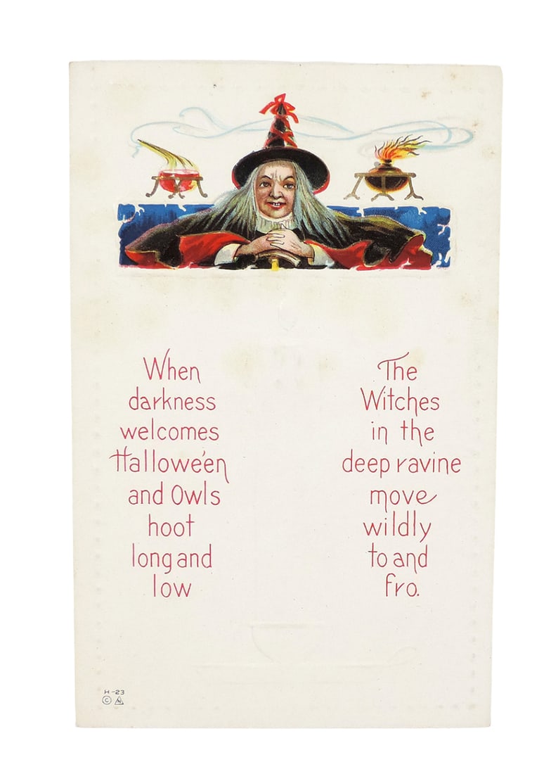 Halloween Postcard, Nash, Witch's Poem with Candle, embossed, c.1919, unpos (1 of 2)