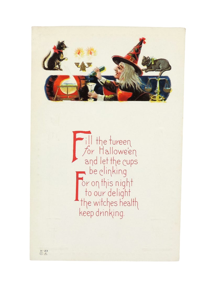 Halloween Postcard, Nash, Witch's Poem with Candles, embossed, c.1919, unpo (1 of 2)